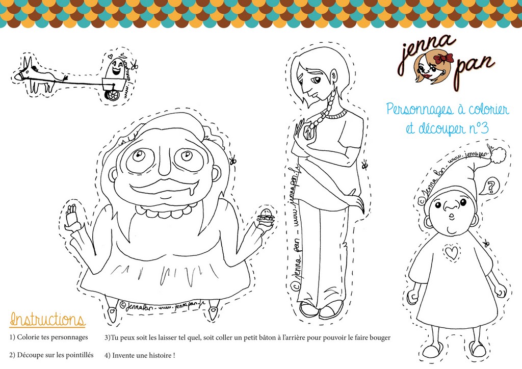 coloriage colour in cut out characters jenna pan n  personnages magiques poupée whimsical doll découper colorier 3