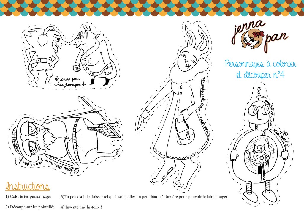 coloriage colour in cut out characters jenna pan n  personnages magiques poupée whimsical doll découper colorier 4