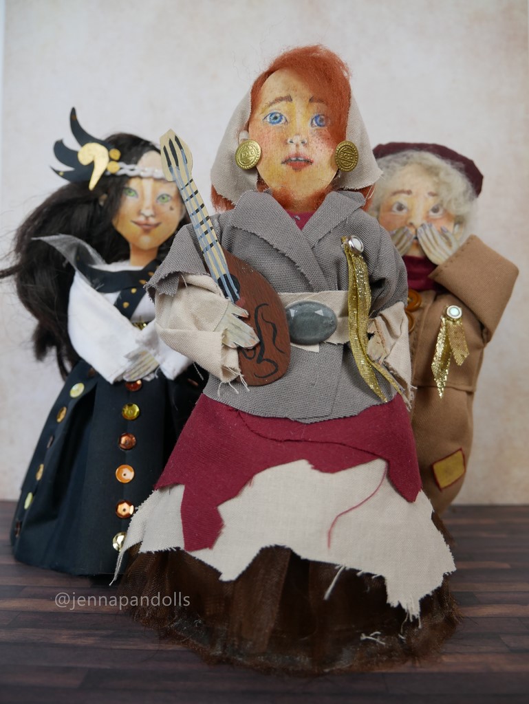 jennapandolls the minstrels spoon puppets camille pagniez cork city jenna pan dolls handmade dolls doll puppet illustration ooak craft made in ireland handmade fabric fimo